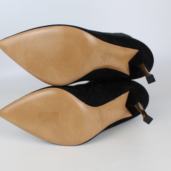 NEW Valentino Garavani Stretch Suede Sock Stiletto Boot Gold Heel | Runway Sleek - Picture 14 of 16